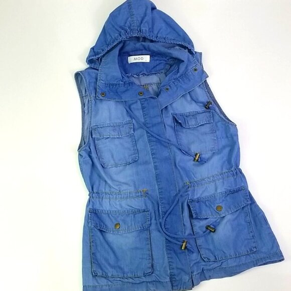 Mod Denim Vest with Hoodie - Picture 1 of 5